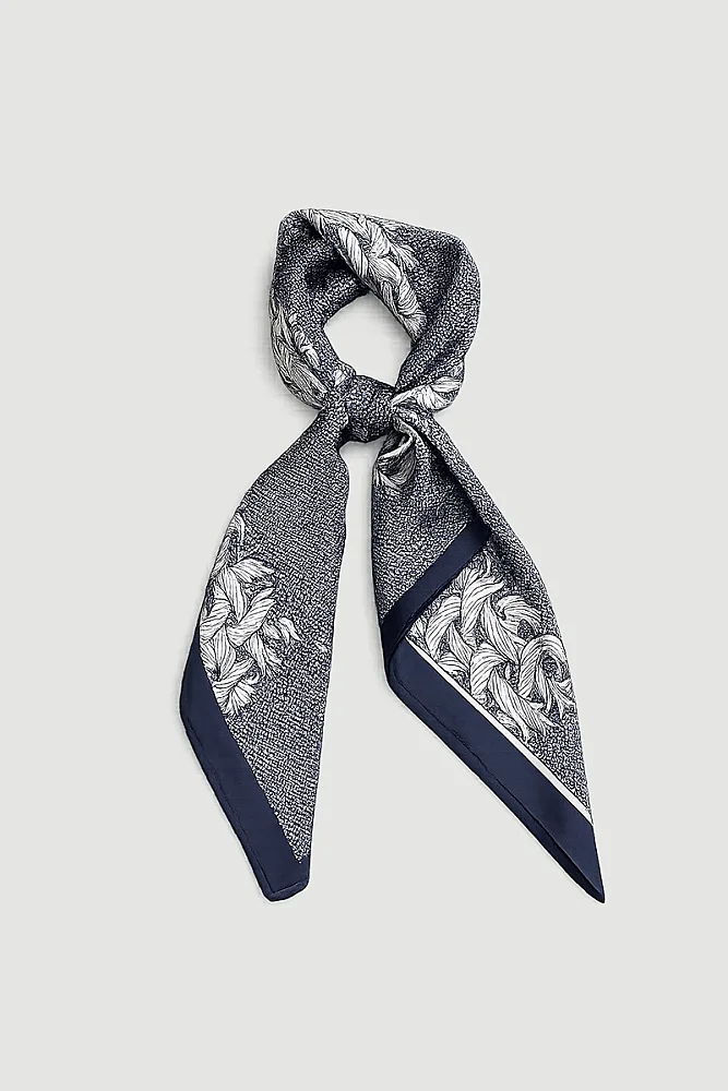Kare Zemin Desenli Fular - Lacivert Navy Blue