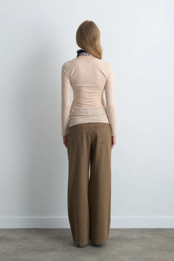 Kayık Yaka Kaşmir Simli Bluz - Ekru - 4