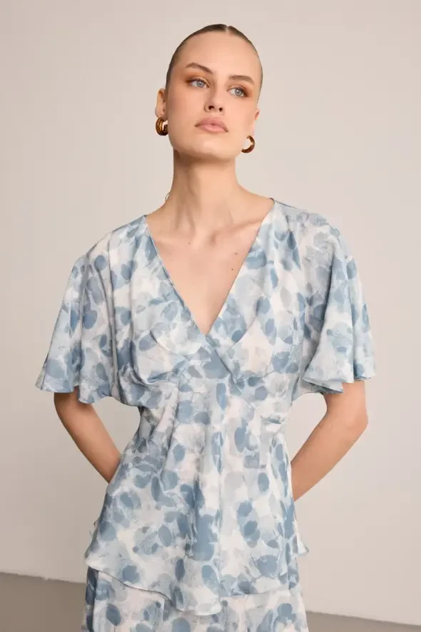 Kelebek Koleksiyonu Viskon Bluz - Mavi - Gusto