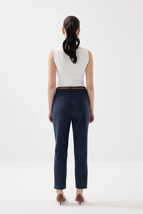 Kemerli Sigaret Koton Pantolon - Lacivert - Gusto