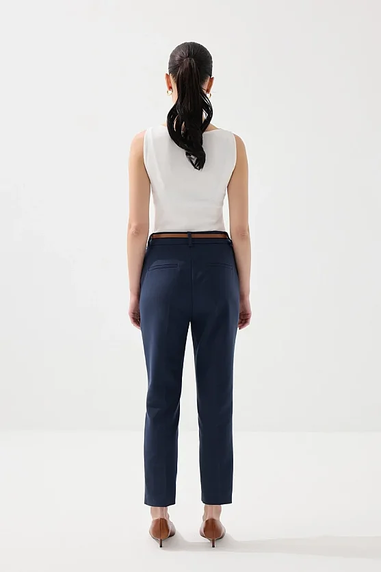 Kemerli Sigaret Koton Pantolon - Lacivert - Gusto