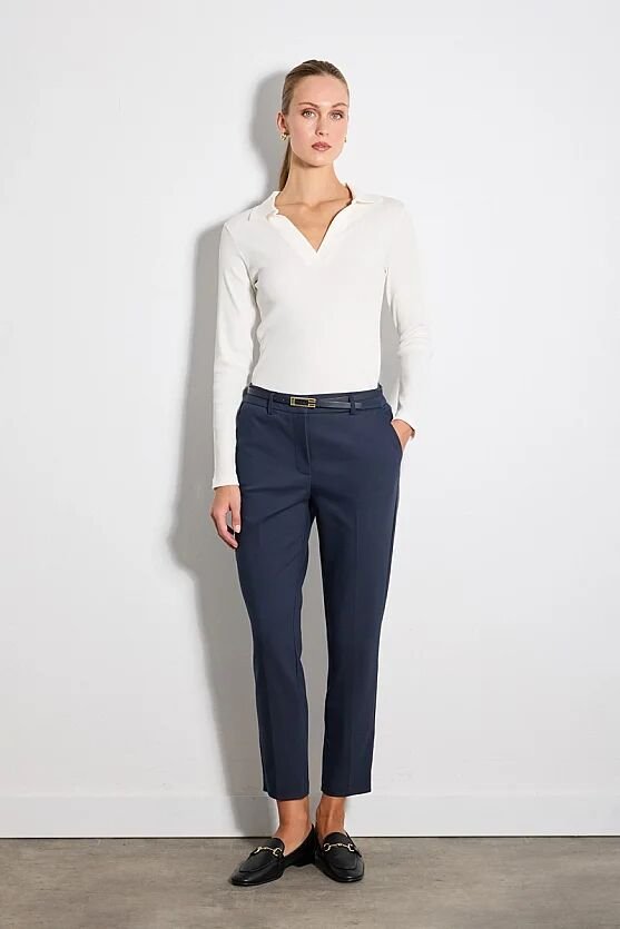 Kemerli Sigaret Koton Pantolon - Lacivert - Gusto