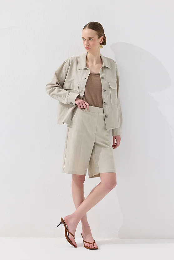 Keten Bermuda - Taş - 4