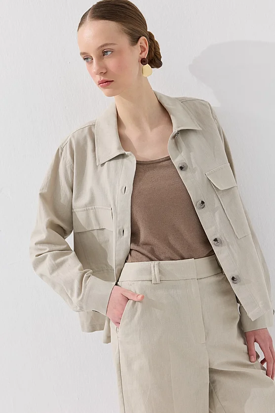 Keten Bermuda - Taş - 5