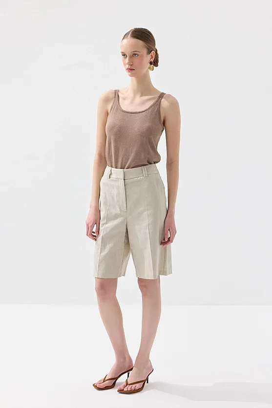 Keten Bermuda - Taş - 7