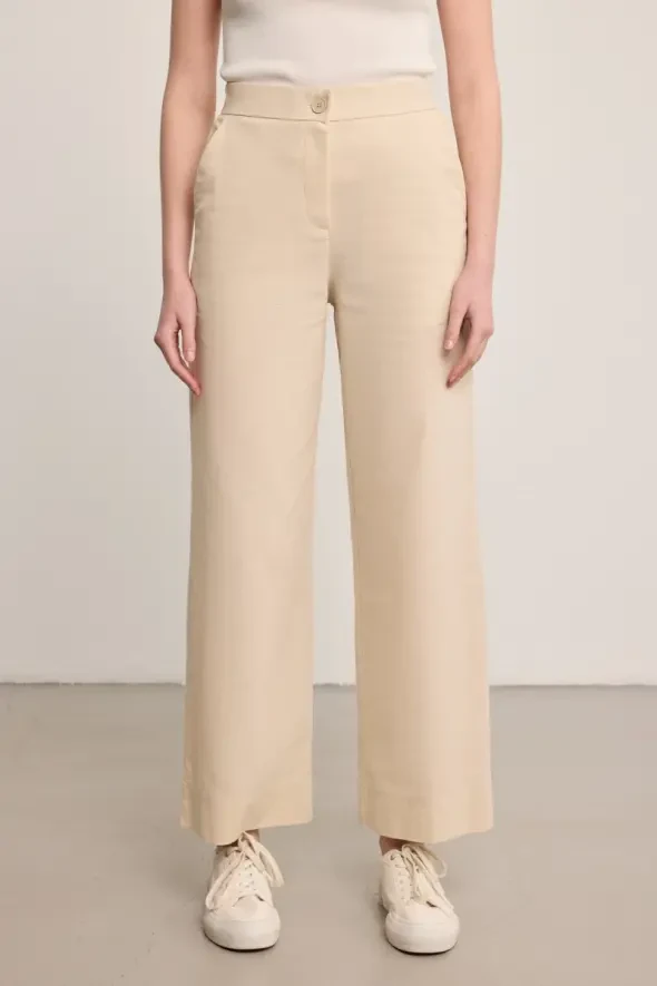 Keten Bol Paça Pantolon - Ekru - 2