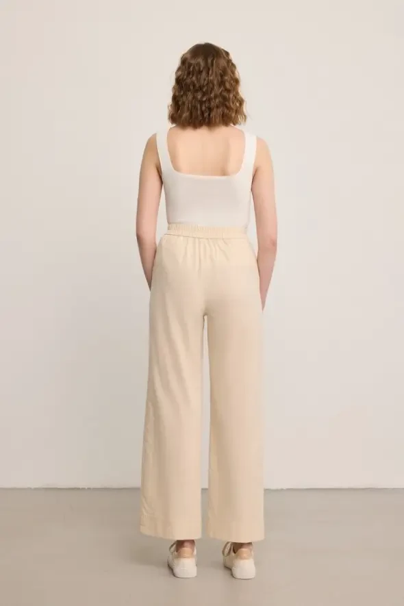 Keten Bol Paça Pantolon - Ekru - 5