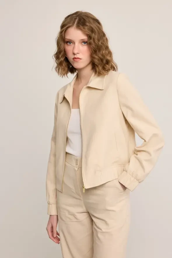 Keten Bomber Ceket - Ekru - 1