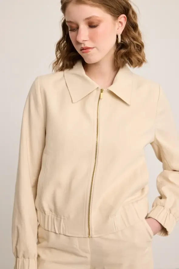 Keten Bomber Ceket - Ekru - 3