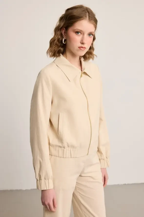Keten Bomber Ceket - Ekru - 4