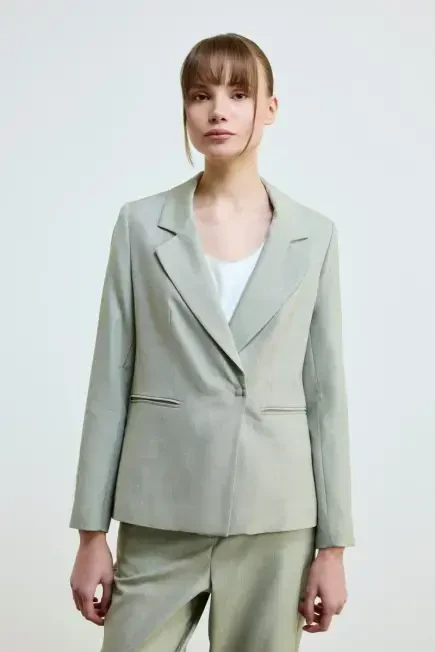 Keten Karışımlı Blazer Ceket - Yeşil - Gusto