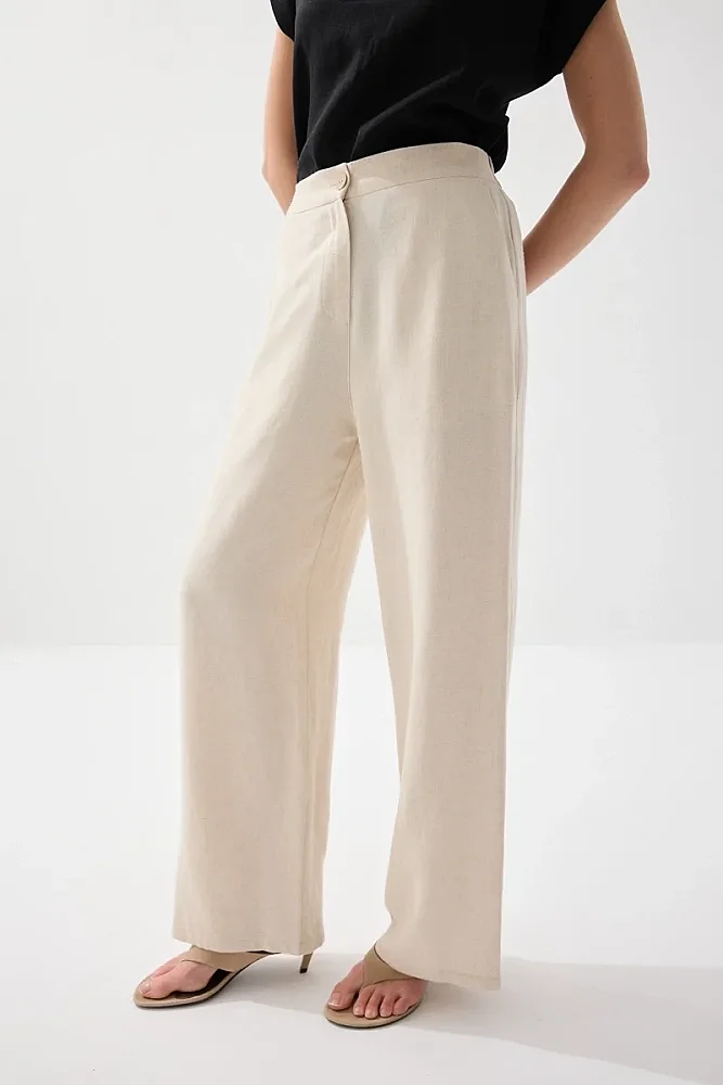Bol Paça Keten Pantolon - Bej - Gusto (1)