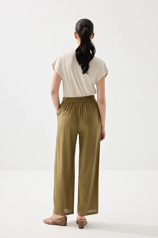 Bol Paça Keten Pantolon - Haki - 6