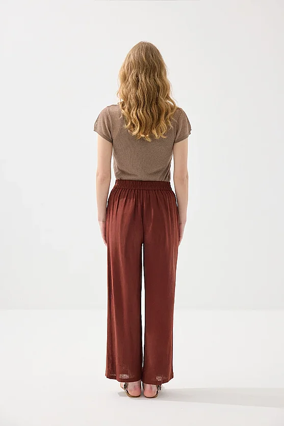 Bol Paça Keten Pantolon - Kiremit - Gusto