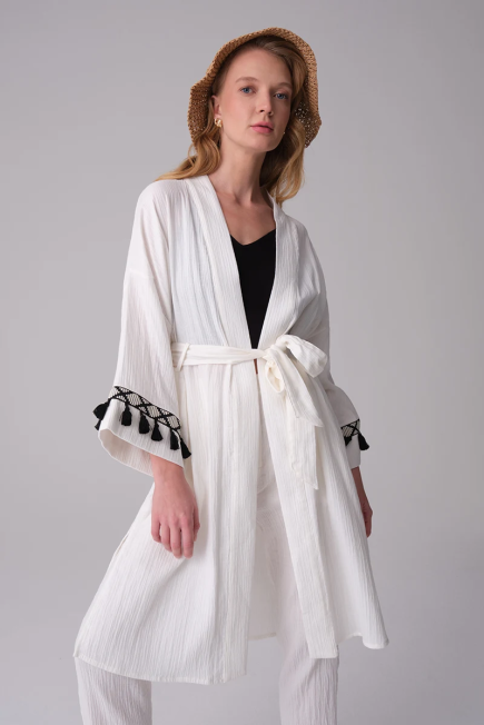 Müslin Kimono - Beyaz Beyaz