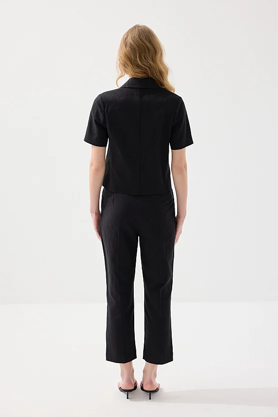 Kısa Keten Ceket - Siyah - Gusto