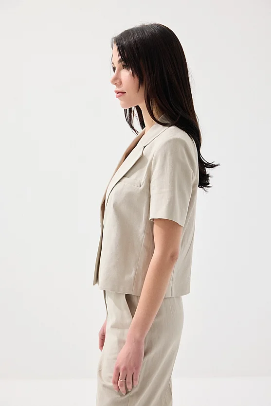 Kısa Keten Ceket - Taş - 3