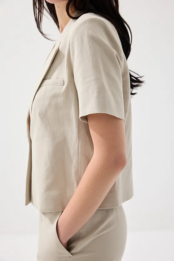 Kısa Keten Ceket - Taş - 4