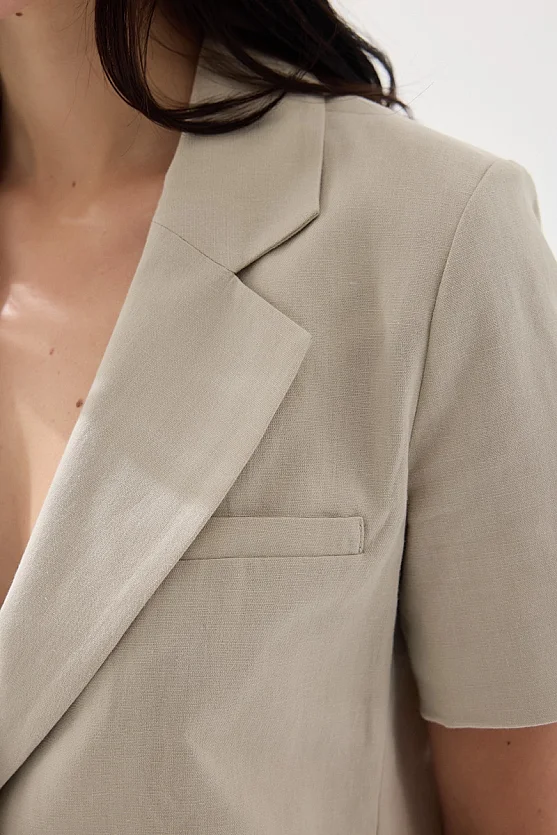 Kısa Keten Ceket - Taş - 5