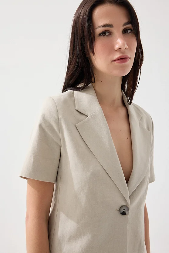 Kısa Keten Ceket - Taş - 2