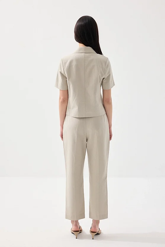 Kısa Keten Ceket - Taş - 6