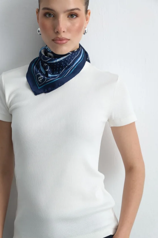 Kısa Kollu Basic Pamuk Tshirt - Ekru - 5