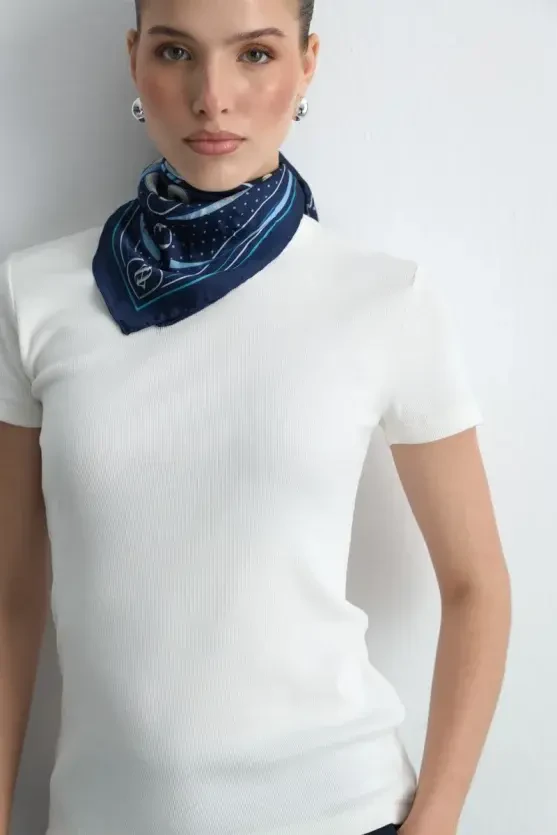 Kısa Kollu Basic Pamuk Tshirt - Ekru - 5