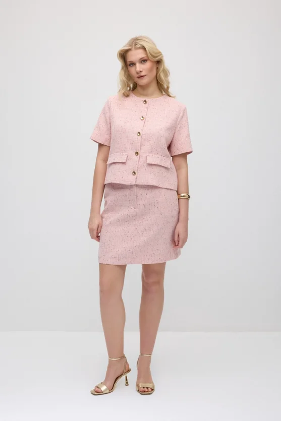 Kısa Kollu Koton Tüvit Ceket - Pembe - Gusto