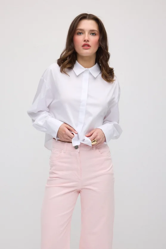 Kısa Poplin Gömlek - Beyaz - 4