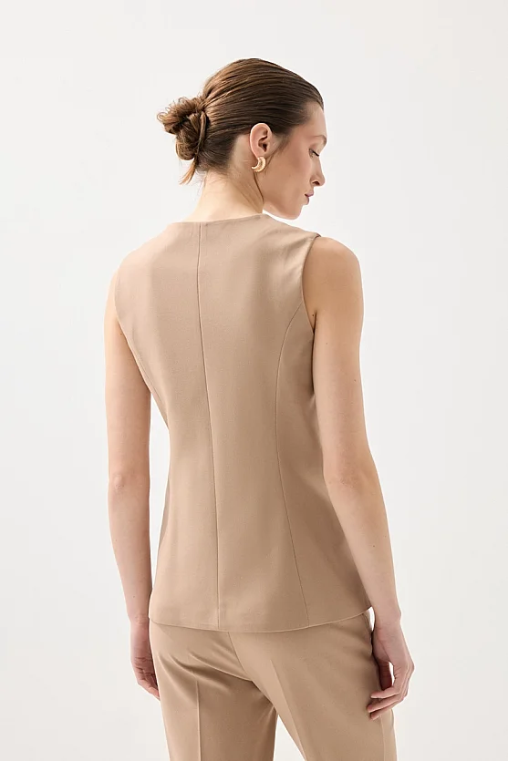 Klasik Düğmeli Yelek - Bej - 6