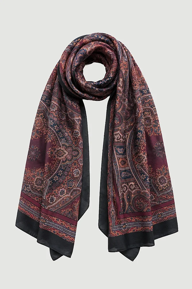 Klasik Etnik Desenli Şal - Bordo Bordo