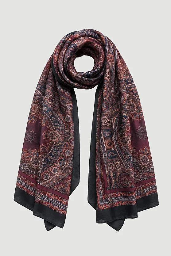 Klasik Etnik Desenli Şal - Bordo - 1