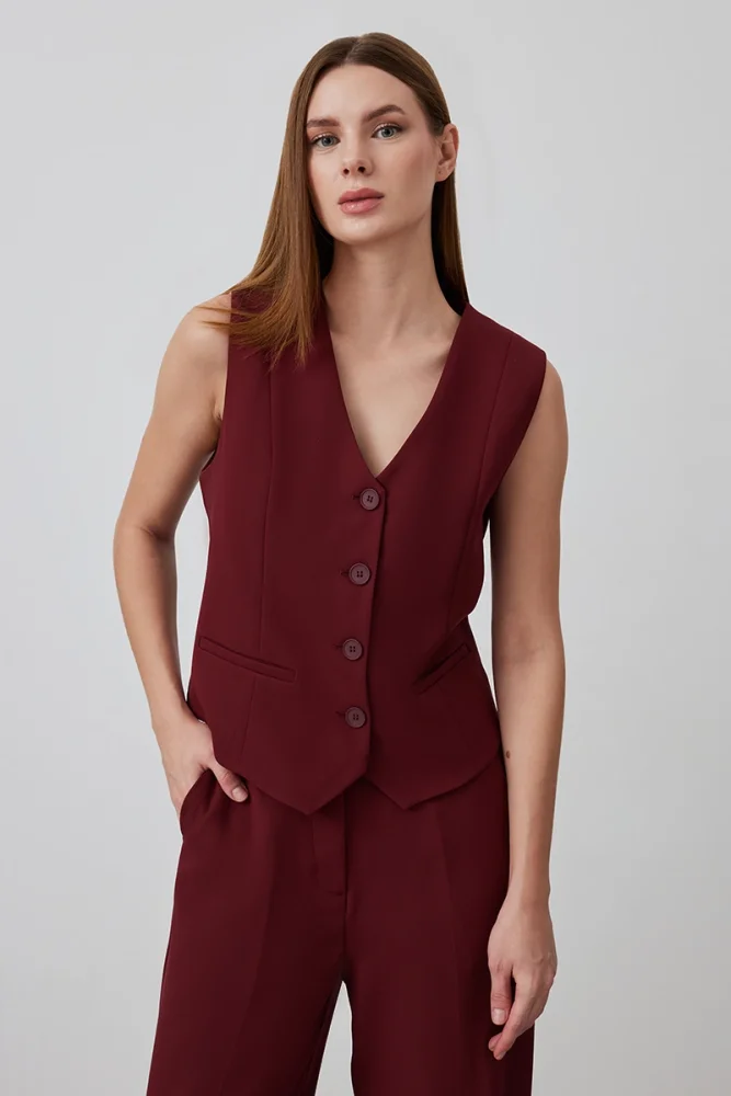 Klasik Kumaş Yelek - Bordo Bordo