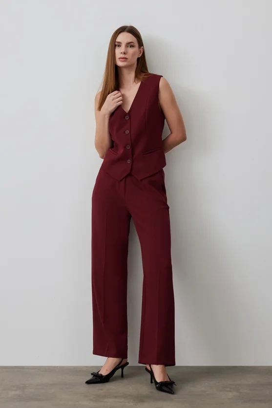 Klasik Kumaş Yelek - Bordo - Gusto