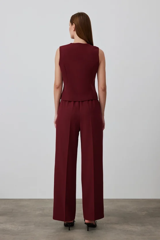 Klasik Kumaş Yelek - Bordo - 6