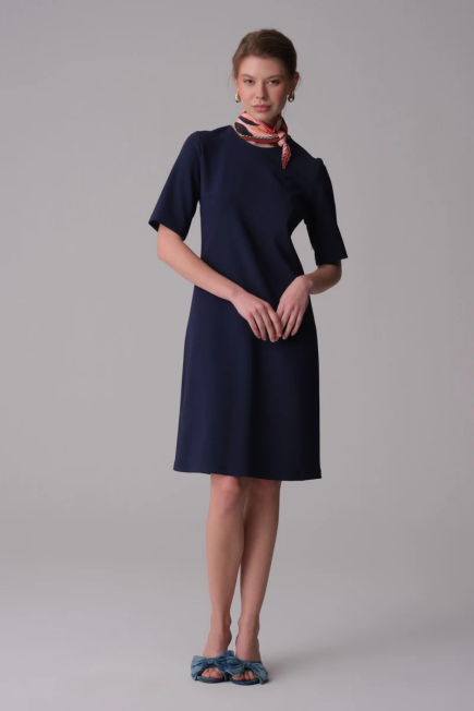 Klasik Yarım Kollu Elbise - Lacivert Lacivert