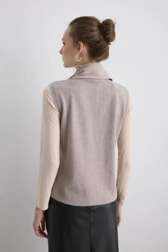 Knit Vest with Scarf - Beige - 8