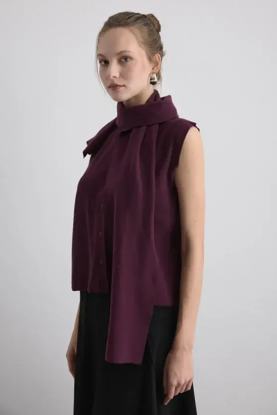 Knit Vest with Scarf - Mulberry - Gusto