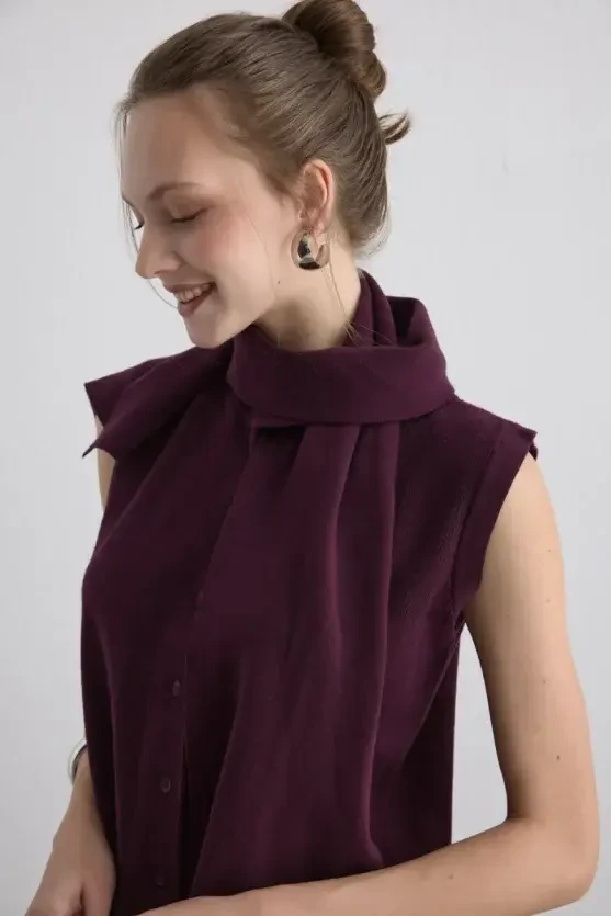 Knit Vest with Scarf - Mulberry - Gusto