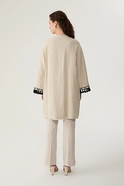 Kolları Püskül Keten Kaftan - Bej - Gusto