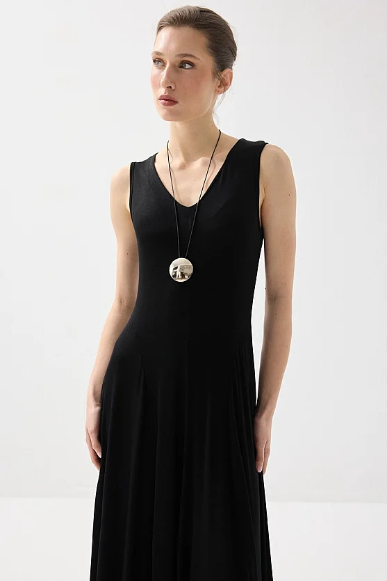 Kolsuz Bambu Örme Elbise - Siyah - Gusto