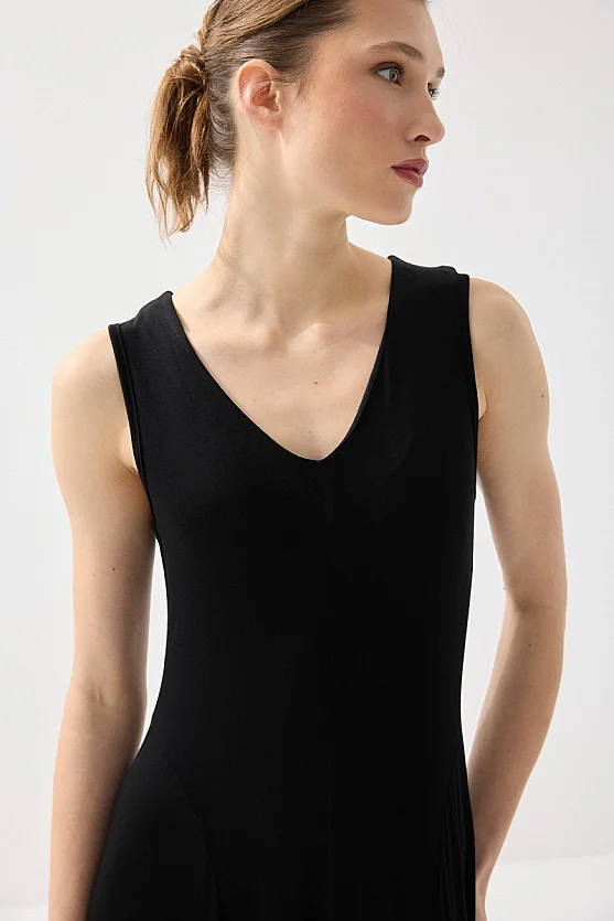 Kolsuz Bambu Örme Elbise - Siyah - 6