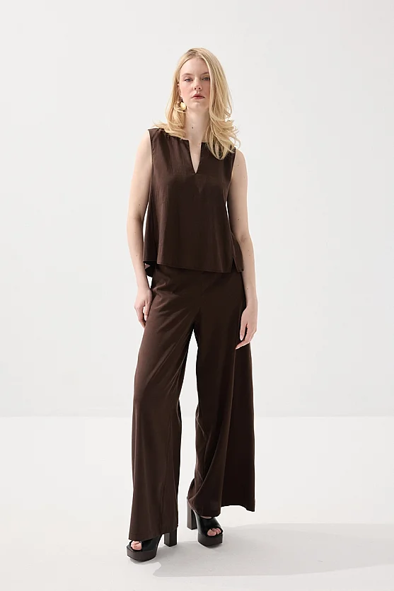 Kolsuz Tencel Bluz - Kahverengi - 2