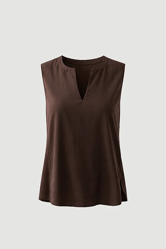 Kolsuz Tencel Bluz - Kahverengi - 7