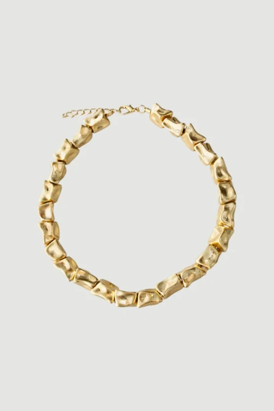 Köşeli Dokulu Gold Kolye - Gold - Gusto