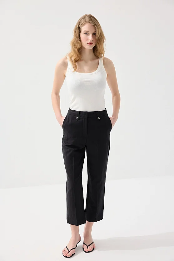Pamuk Keten Havuç Kesim Pantolon - Siyah - Gusto