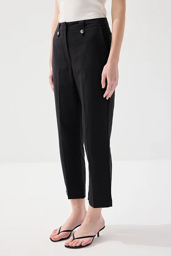 Pamuk Keten Havuç Kesim Pantolon - Siyah - Gusto