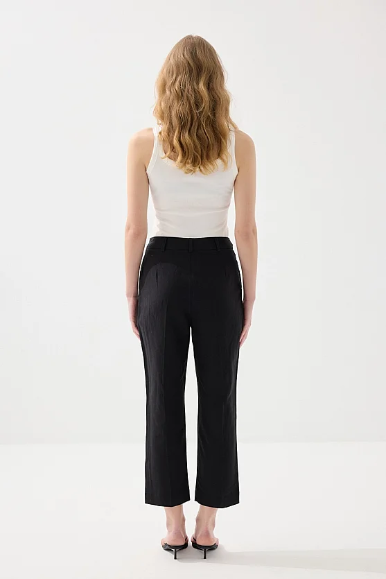 Pamuk Keten Havuç Kesim Pantolon - Siyah - 7