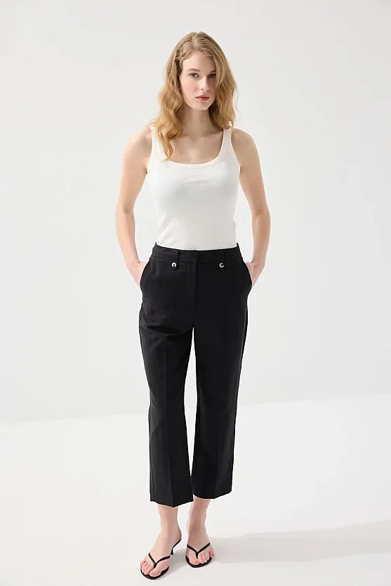 Pamuk Keten Havuç Kesim Pantolon - Siyah - Gusto