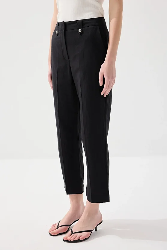 Pamuk Keten Havuç Kesim Pantolon - Siyah - Gusto